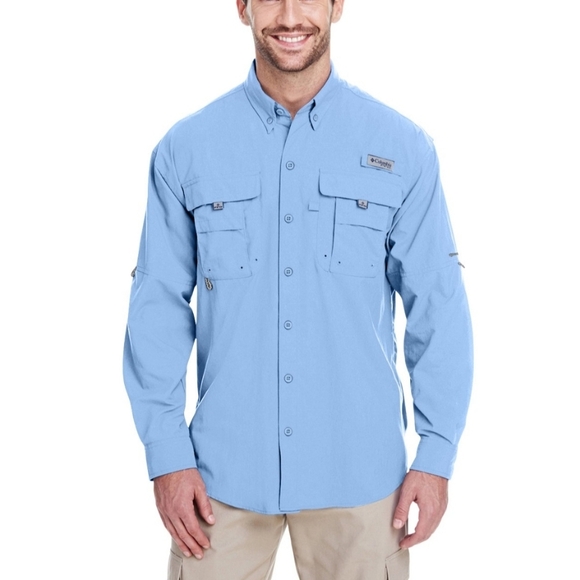 Columbia Bahama II PFG Long Sleeve Men's Shirt Size XXL Button Down Aqua UPF 50. - Picture 1 of 7